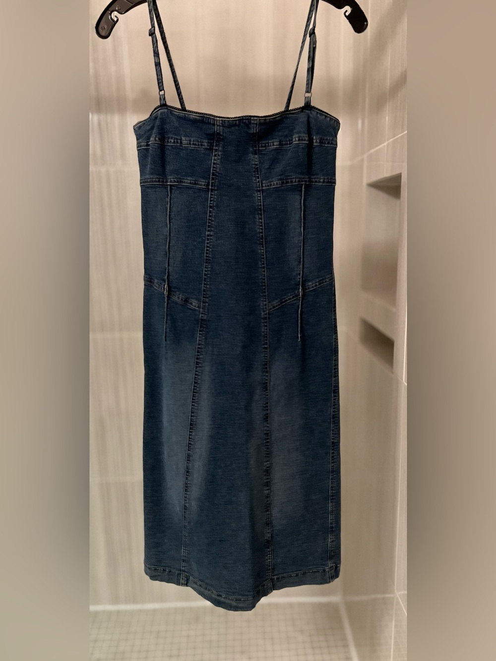 Vintage Transit Jeans Par Tam Denim Cami Dress Italian Made Lace Trim Midi Zip